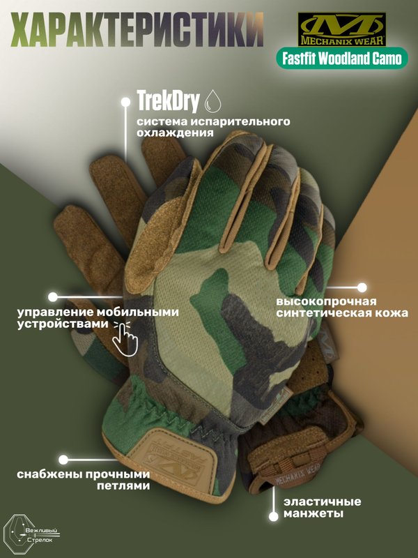 Перчатки Mechanix Fastfit Woodland Camo, р. S