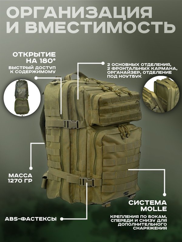Рюкзак ShotTime городской/тактический Basic, 25л, полиэстер 900D, олива