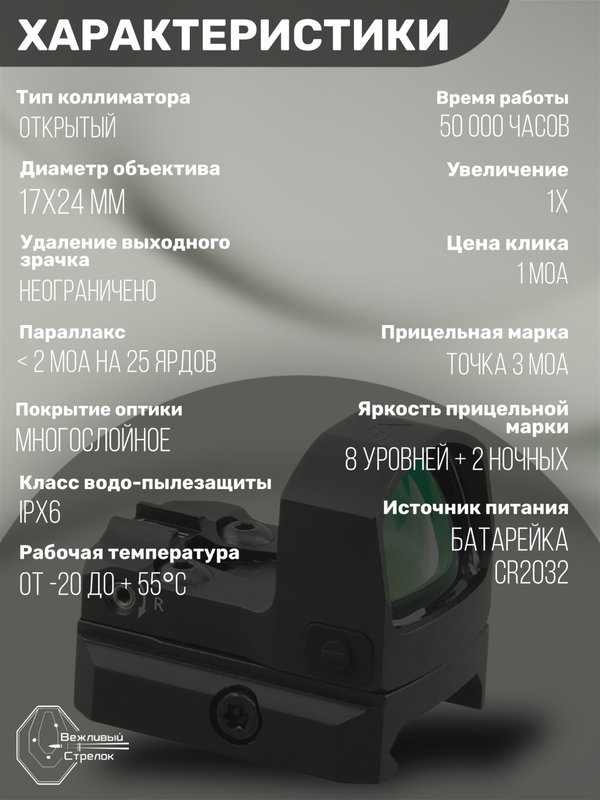 Коллиматорный прицел Vector Optics Frenzy-S открытый, красная марка точка 3 МOA