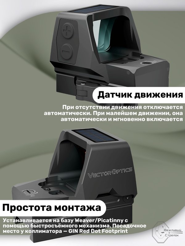 Коллиматорный прицел Vector Optics Frenzy Plus открытый 1x22x32 Solar, MRS, красная