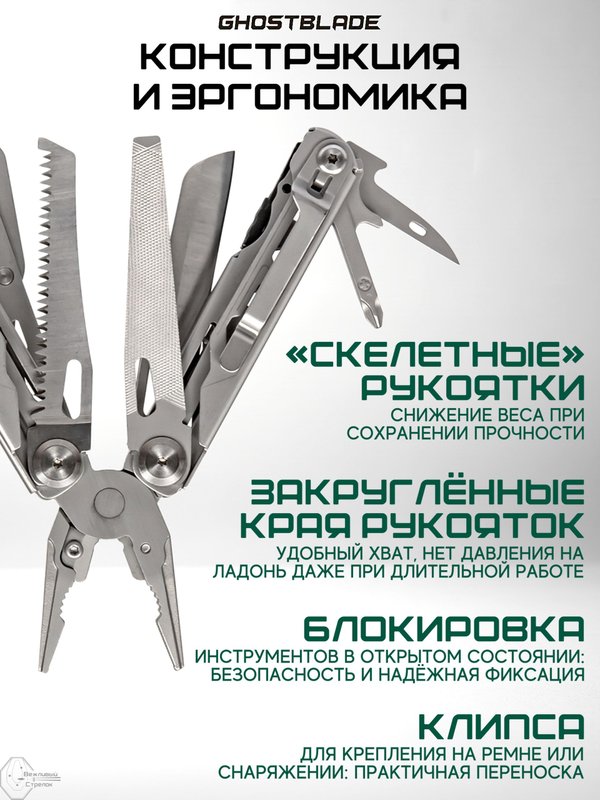 Мультитул тактический GhostBlade M-30, 18 инструментов, серебристый