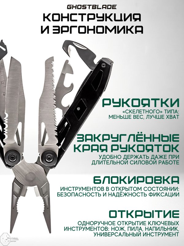 Мультитул тактический туристический складной GhostBlade M-103, 12 инструментов