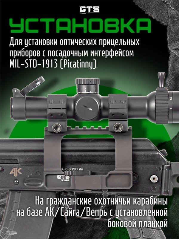 Боковой кронштейн для прицела GTS Q.128 быстросъёмный для АК / Сайга / Вепрь