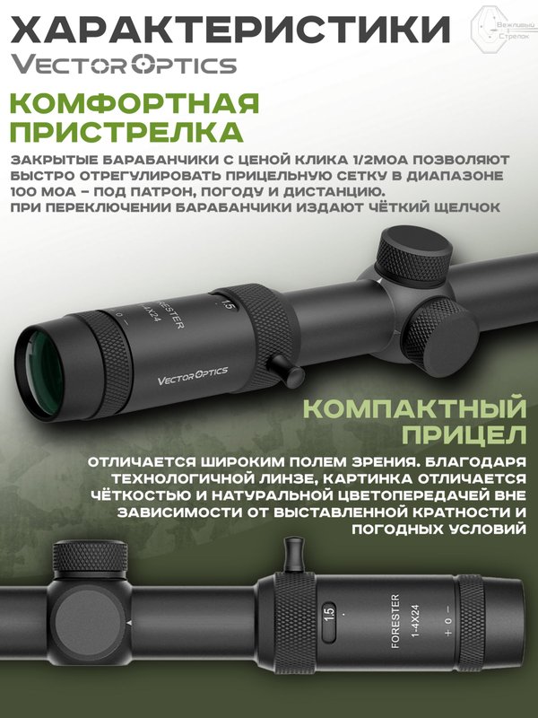Прицел оптический Vector Optics Forester 1-4x, D24, без подсветки