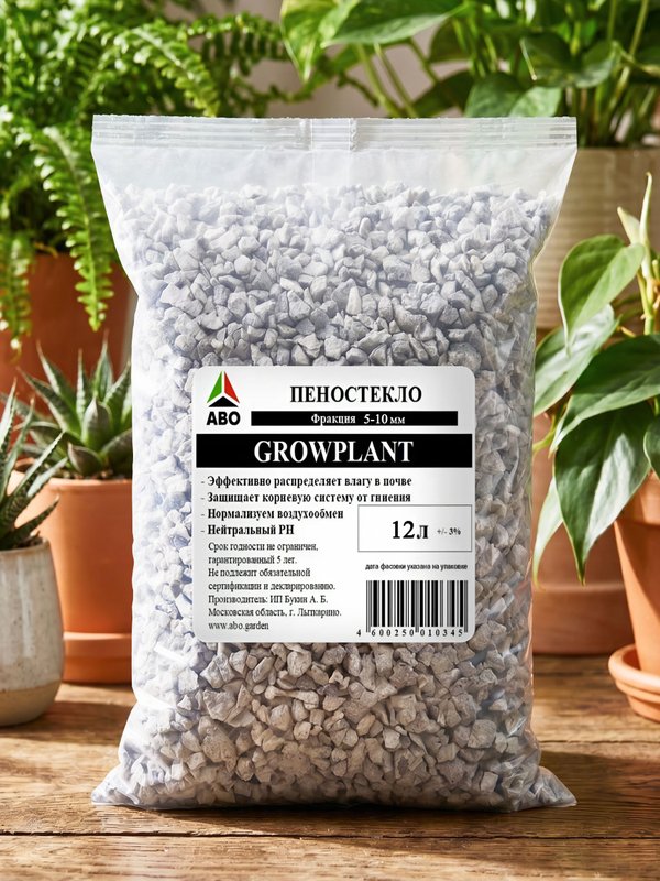 Пеностекло для комнатных растений GROWPLANT, 5-10 мм, 12 л.
