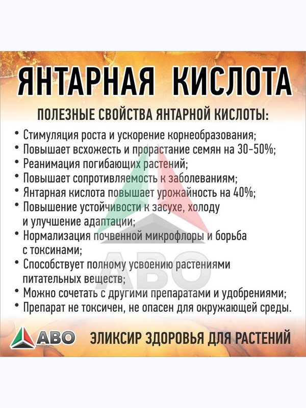 Янтарная кислота для растений порошок ABO, 200 гр.