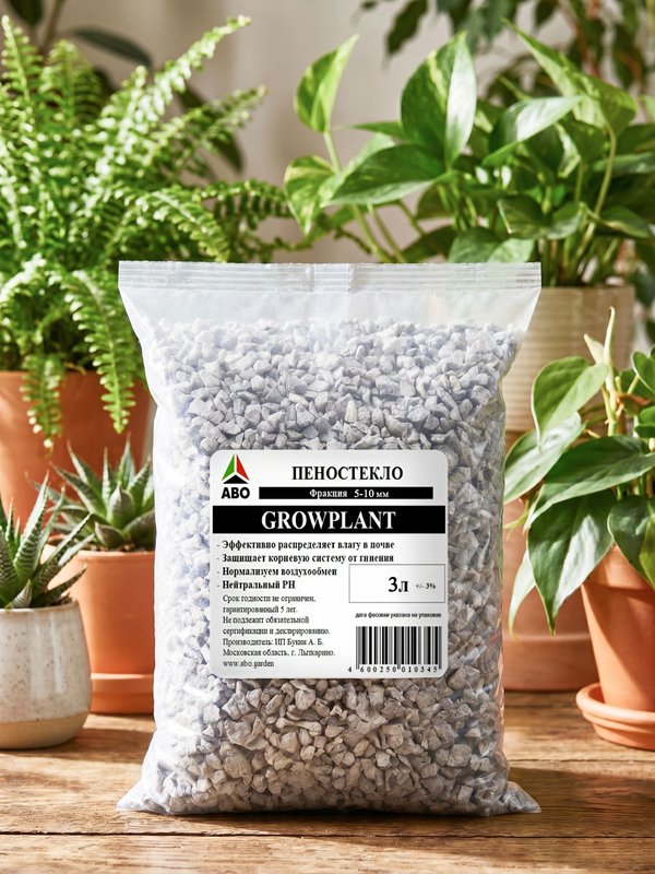 Пеностекло для комнатных растений GROWPLANT, 5-10 мм, 3 л.